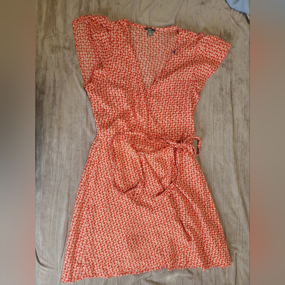 Aerie Red Floral Wrap Mini Dress